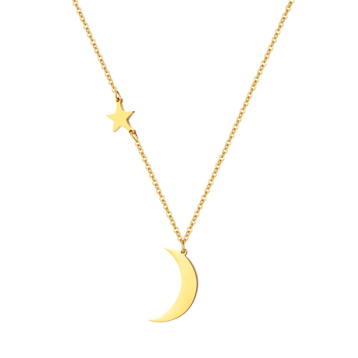 Star and Moon Pendant Necklace Gold
