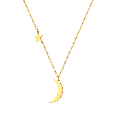 Star and Moon Pendant Necklace Gold