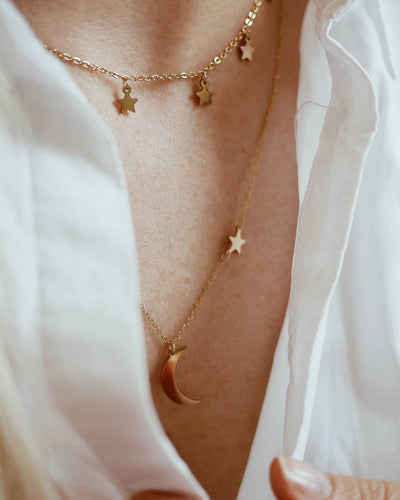 Star and Moon Pendant Necklace Gold