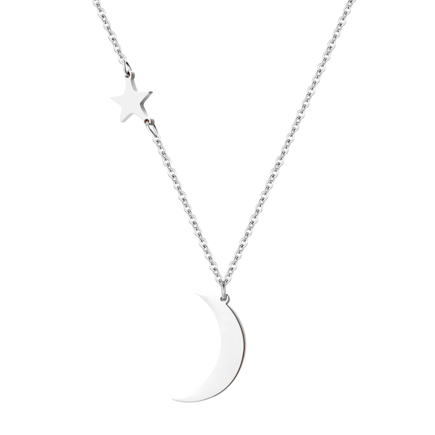 Collier Pendentif Etoile et Lune en Argent