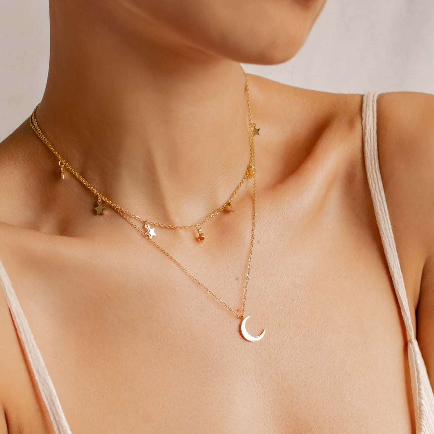 Star Choker Moon Necklace Jewelry Set Gold - Main Image