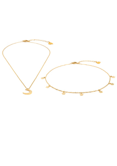 Star Choker Moon Necklace Jewelry Set Gold
