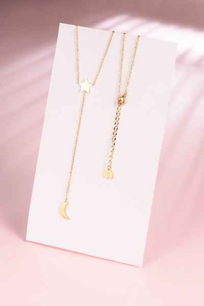 Star Moon Lariat Y Necklace Gold