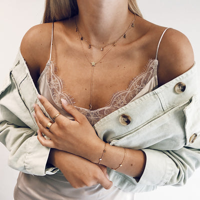 Star Moon Lariat Y Necklace Gold