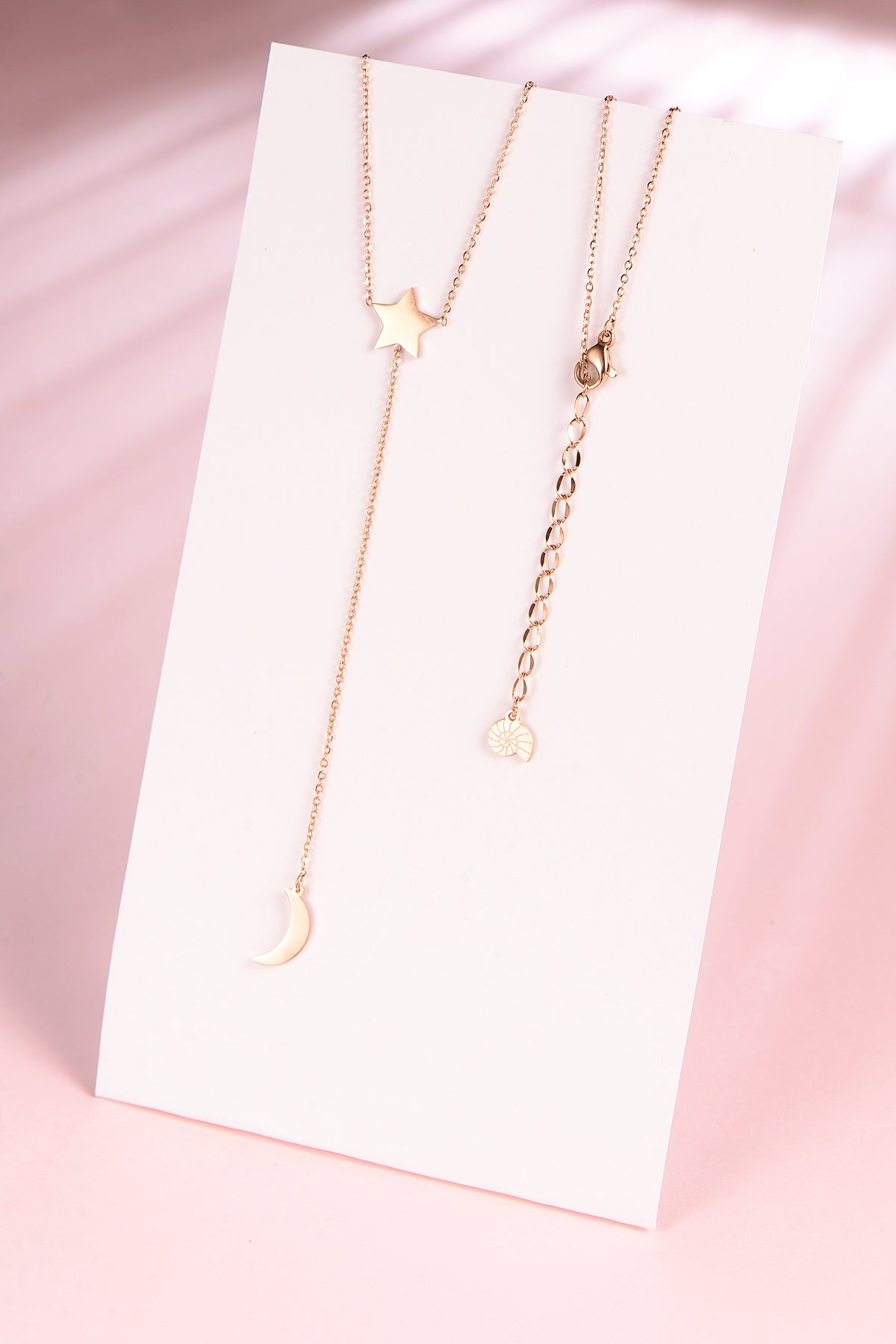 Collier Lasso Y Etoile Lune en Or Rose