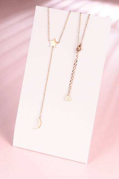 Stern und Mond Y Kette Lasso in Rosegold