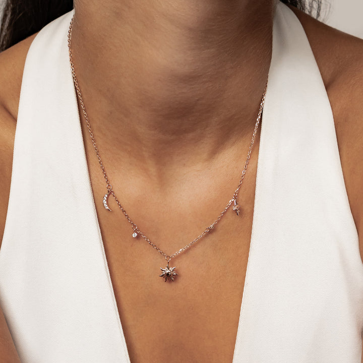 Sun Moon & Stars Charm Necklace Sterling Silver