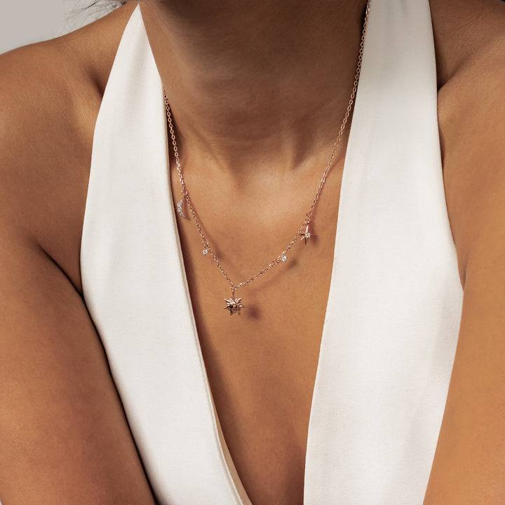 Sun Moon & Stars Charm Necklace Sterling Silver