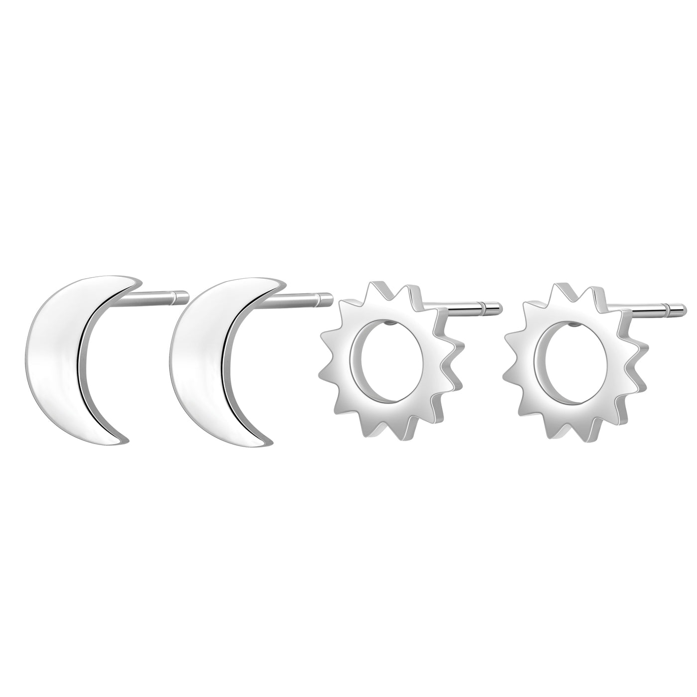 Sun Moon Stud Earrings Set Silver