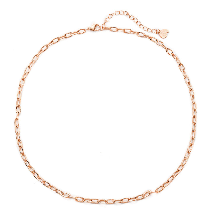 Collar Cadena Textura Eslabones en Oro Rosa
