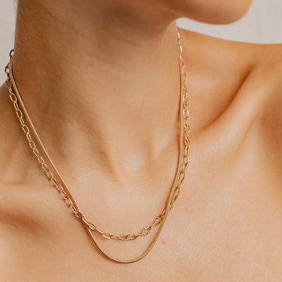 Collar Cadena Textura Eslabones en Oro Rosa