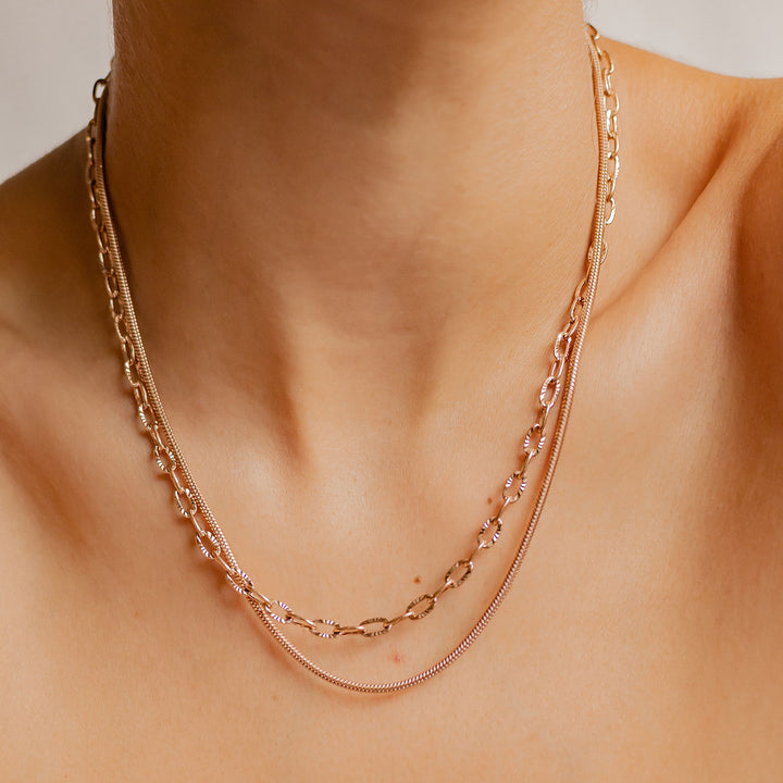 Collar Cadena Textura Eslabones en Oro Rosa