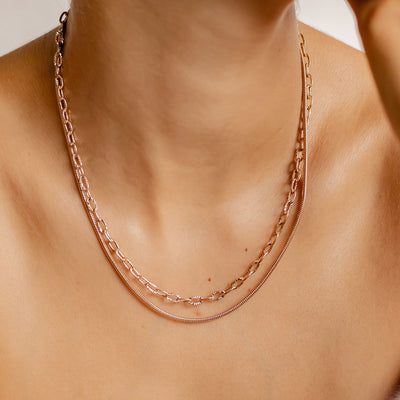 Collar Cadena Textura Eslabones en Oro Rosa