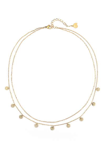 Textured Circle Layered Necklace Gold