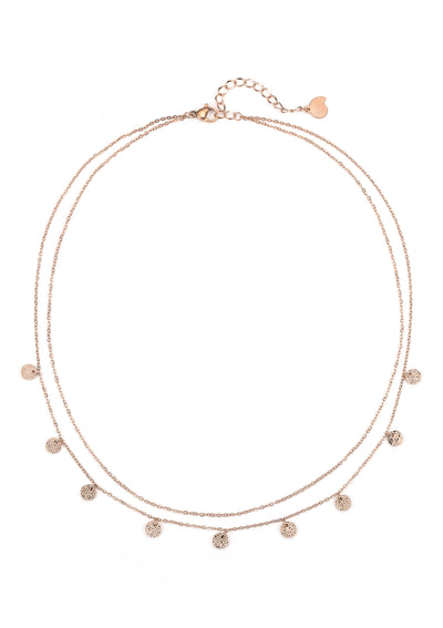Collar a Capas con Círculo Texturizado en Oro Rosa