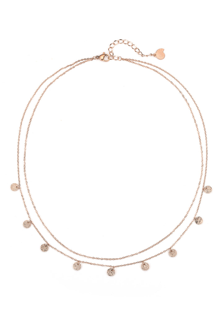 Collar a Capas con Círculo Texturizado en Oro Rosa