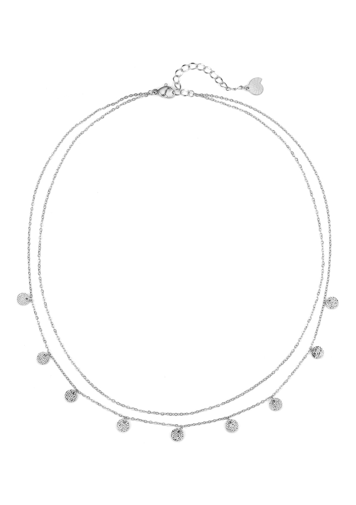 Collar a Capas con Círculo Texturizado en Plata