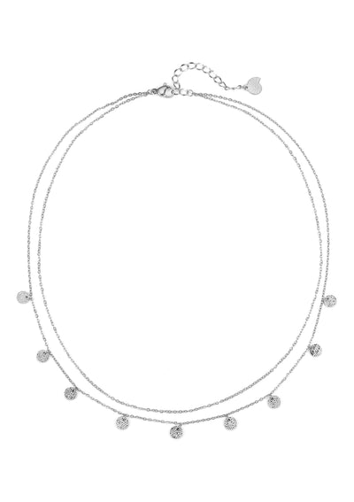 Collar a Capas con Círculo Texturizado en Plata
