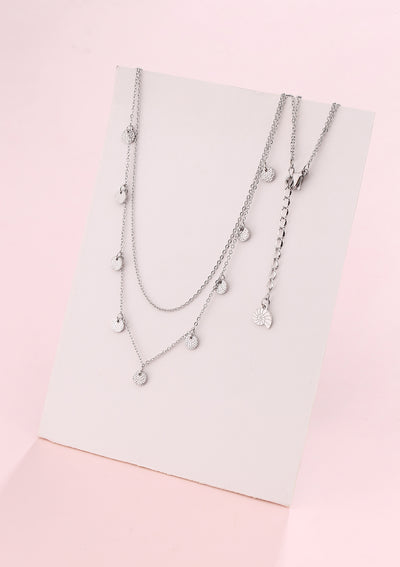 Collar a Capas con Círculo Texturizado en Plata
