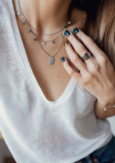 Textured Circle Layered Necklace Silver