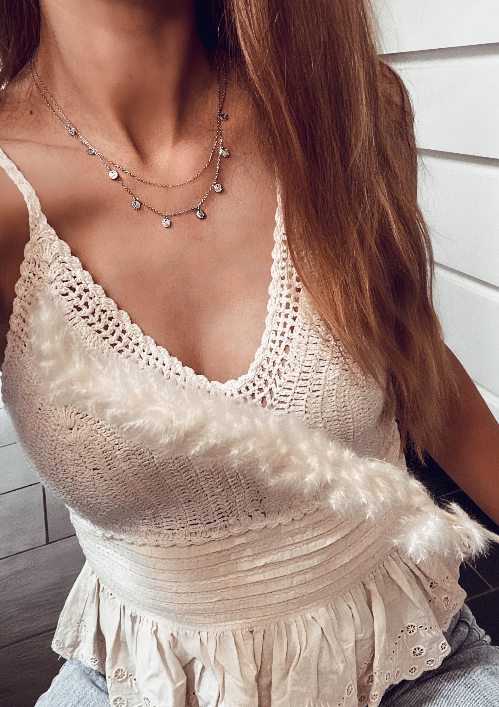 Collar a Capas con Círculo Texturizado en Plata