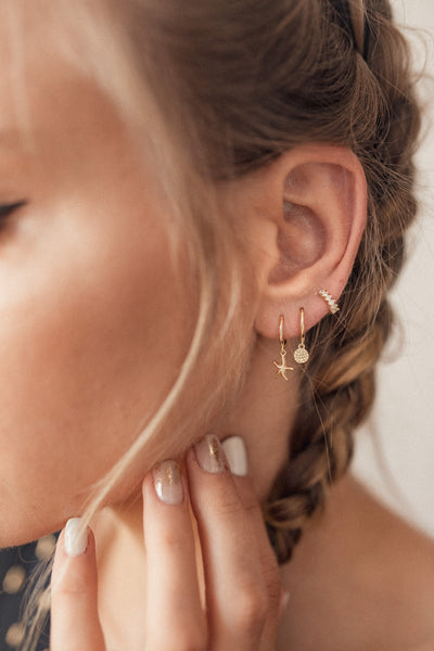 Textured Coin Huggie Earrings Sterling Silver Gold