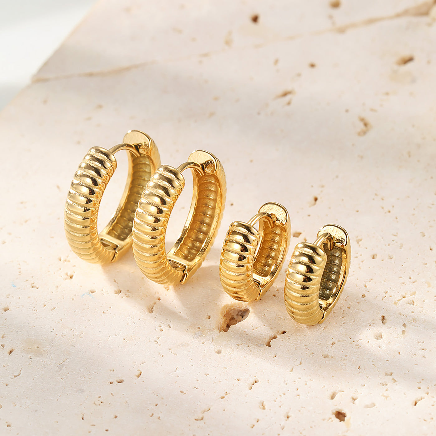 Textured Hoop Earrings Stainless Steel