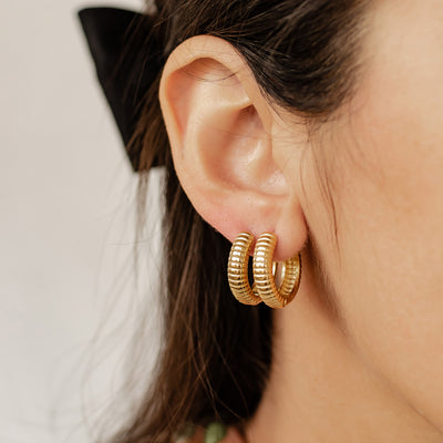 Textured Hoop Earrings Stainless Steel