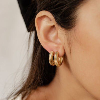 Textured Hoop Earrings Stainless Steel