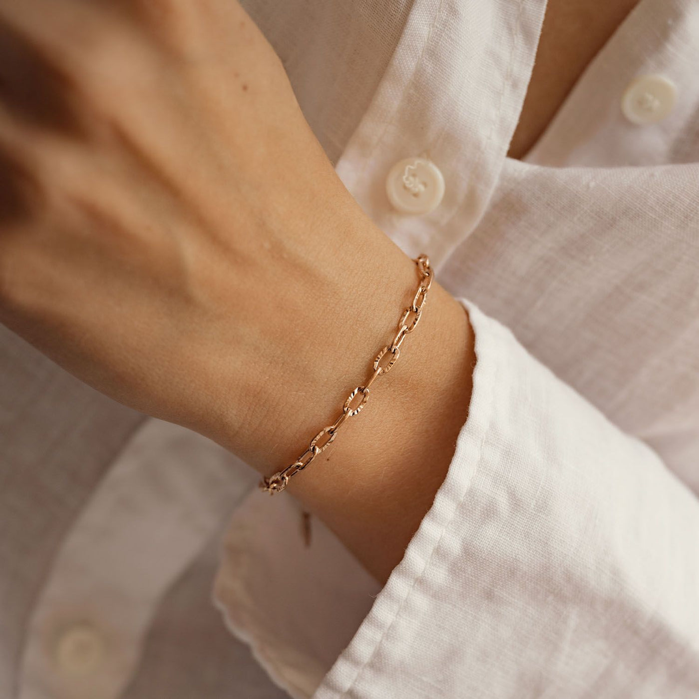 Textured Link Chain Bracelet Rose Gold