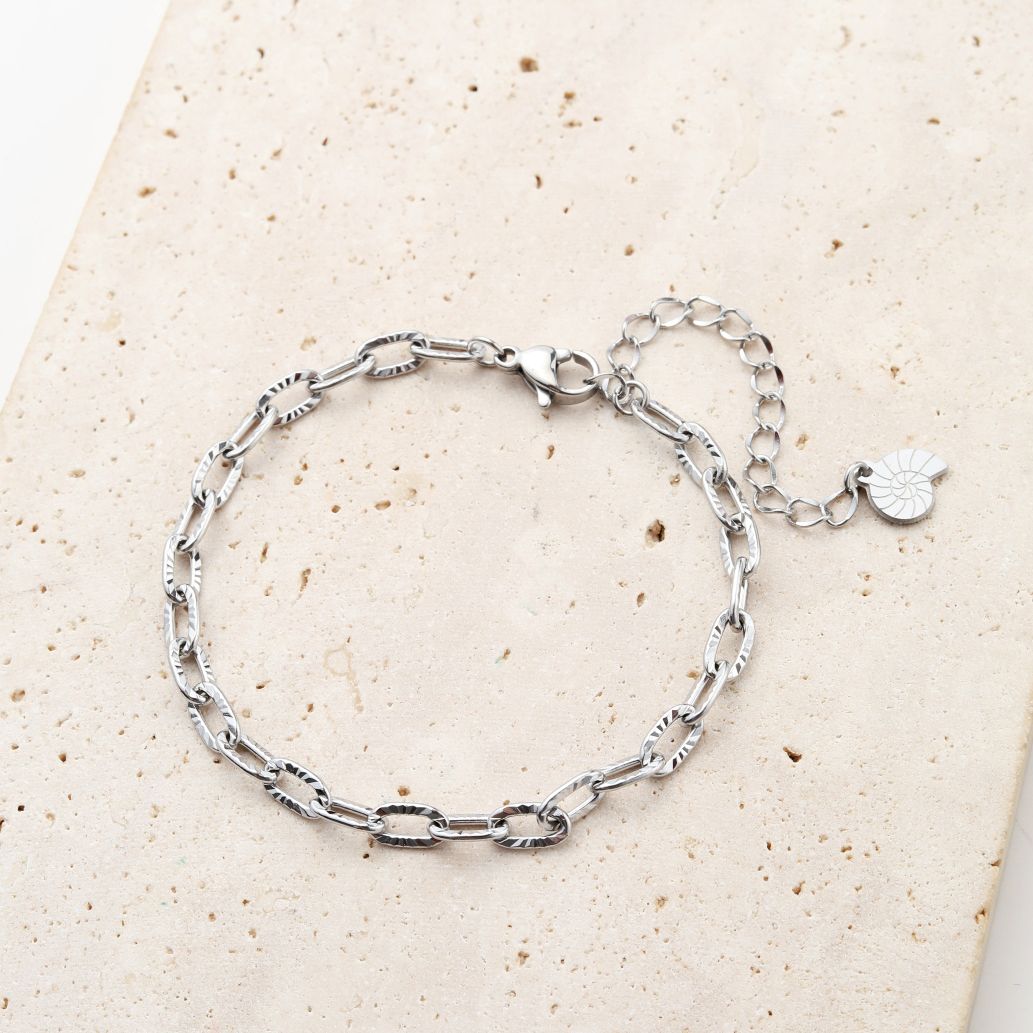 Brazalete Cadena Textura Eslabones en Plata