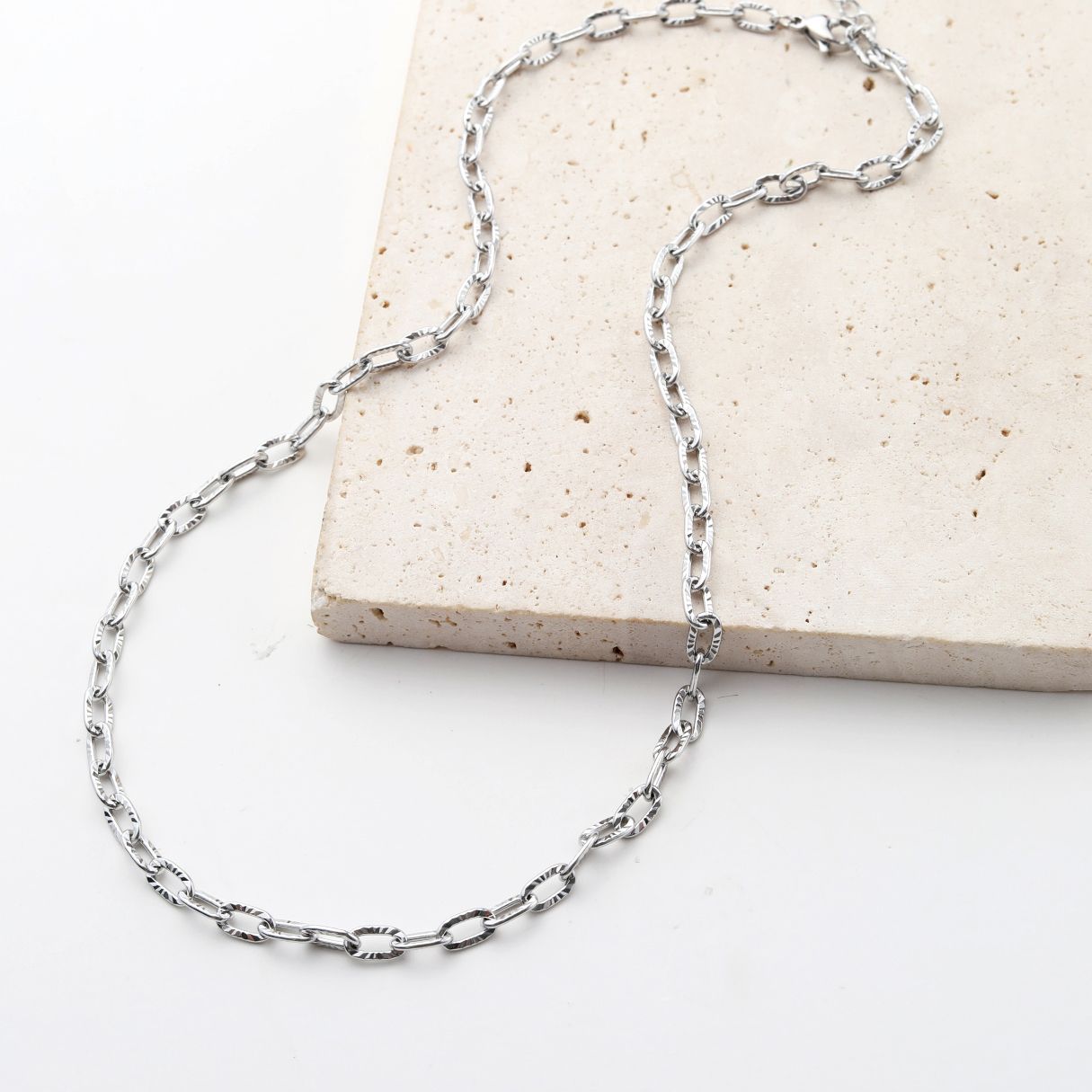 Textured Link Chain Necklace Silver