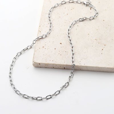 Textured Link Chain Necklace Silver