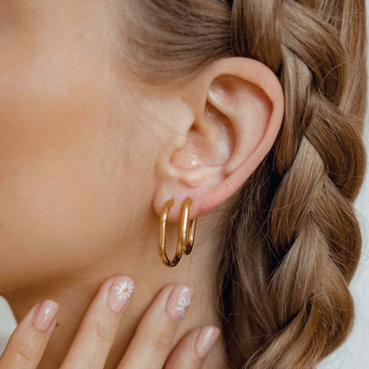 Thin Oval Hoop Earring Set Stainless Steel