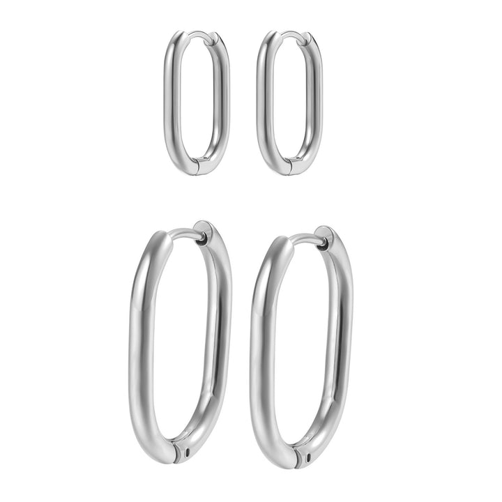 Thin Oval Hoop Earring Set Stainless Steel
