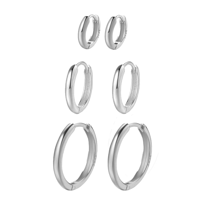 Set Pendientes  Aros Trio Plata de Ley 925