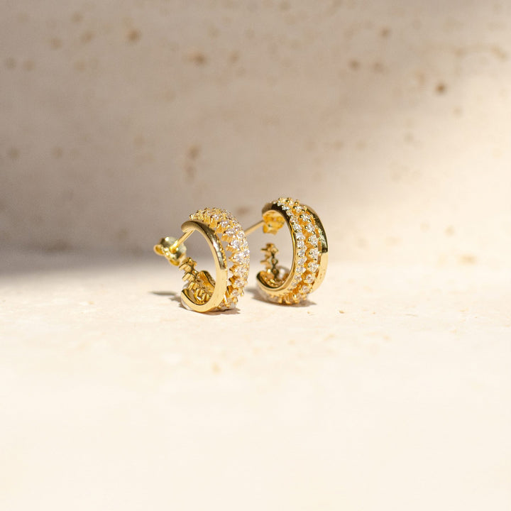 Triple Hoop Fan Gemstones Earrings Sterling Silver Gold