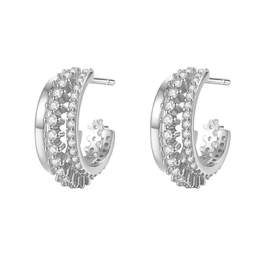 Triple Hoop Fan Gemstones Earrings Sterling Silver