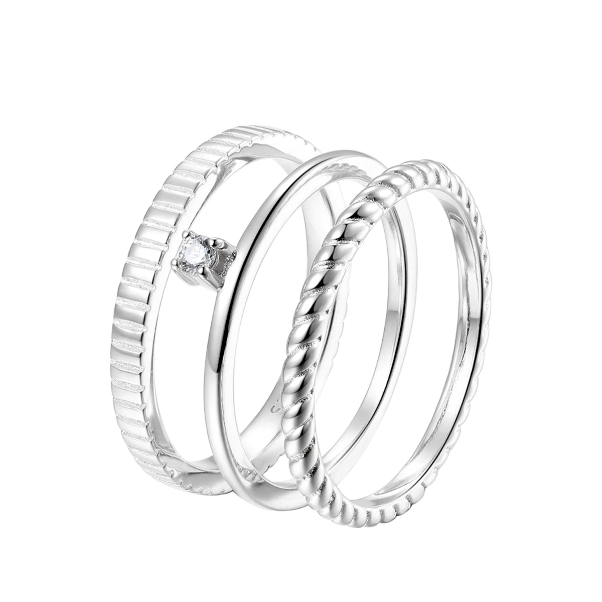 Anillo Triple Textura Set Plata de Ley 925