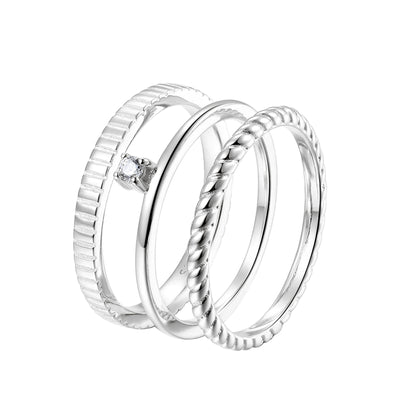 Triple Textured Ring Set Sterling Silver