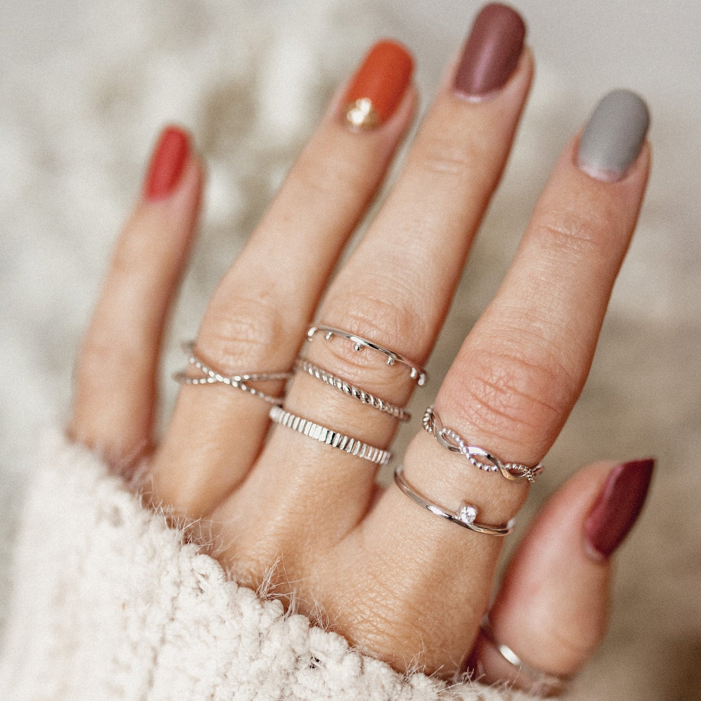 Triple Textured Ring Set Sterling Silver