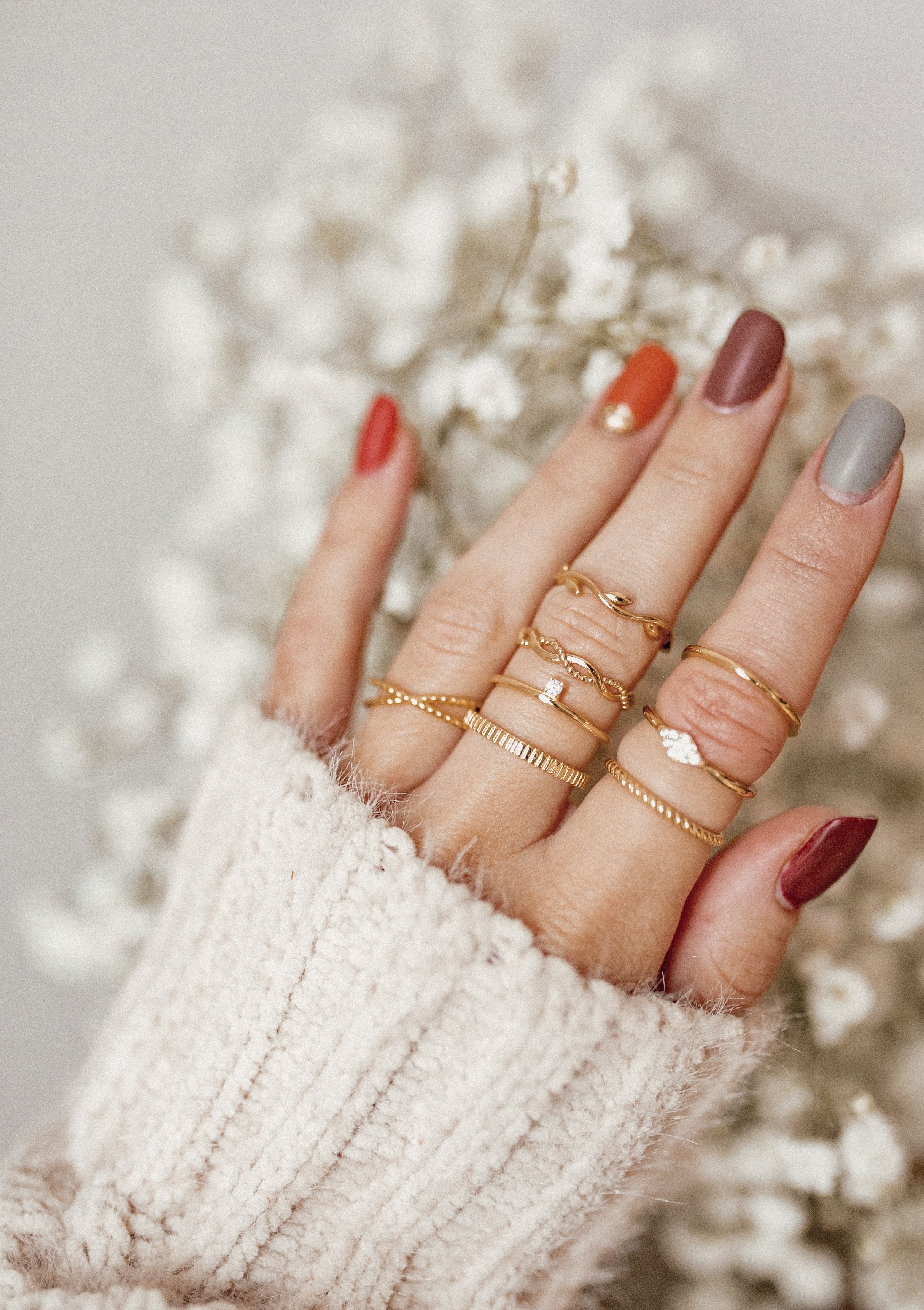 Triple Textured Ring Set Sterling Silver Gold Hey Happiness