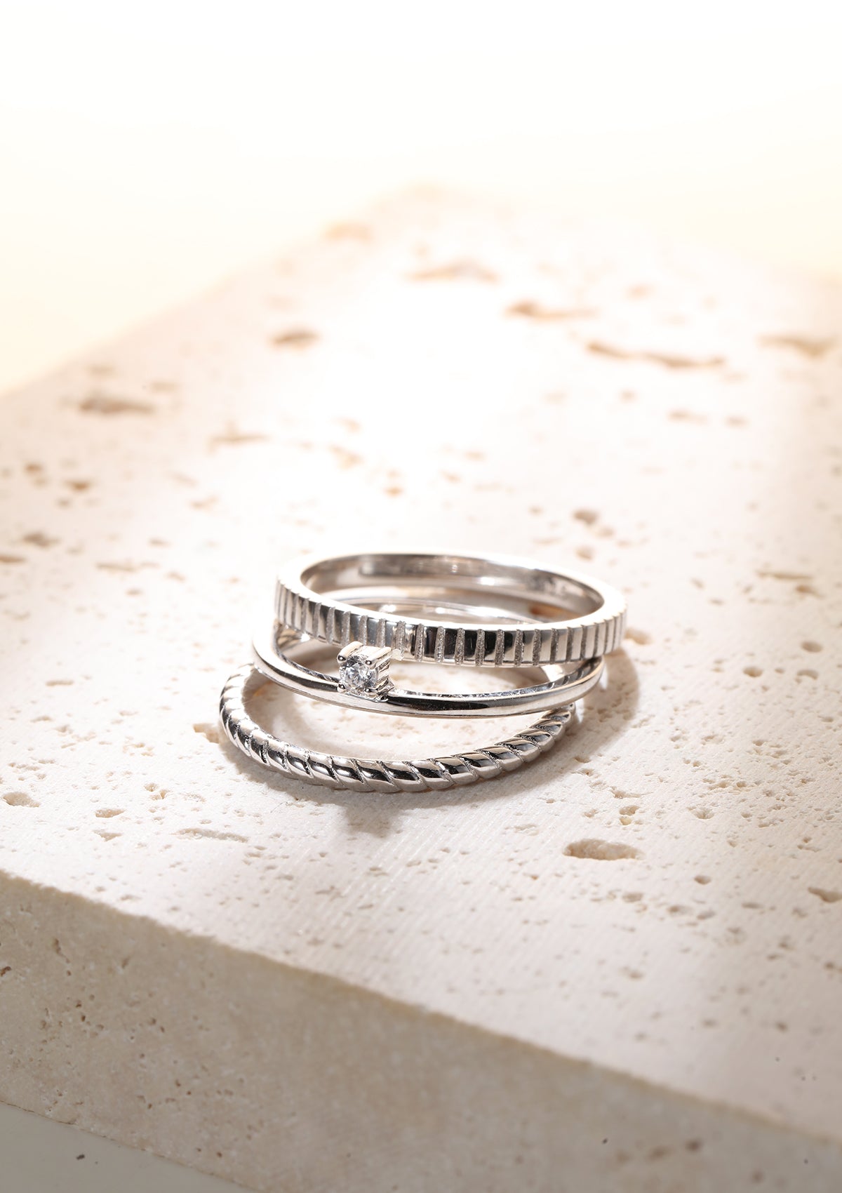 Anillo Triple Textura Set Plata de Ley 925