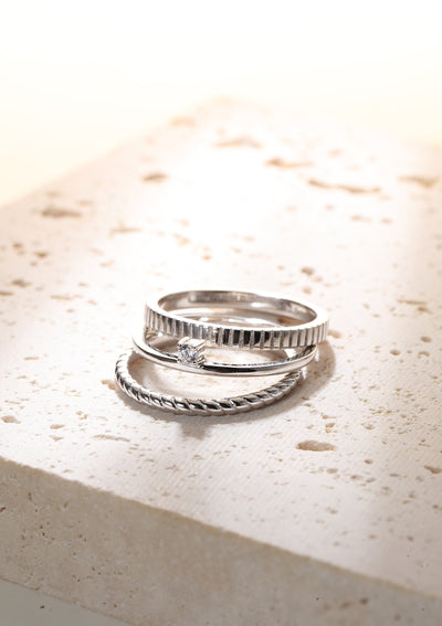 Anillo Triple Textura Set Plata de Ley 925