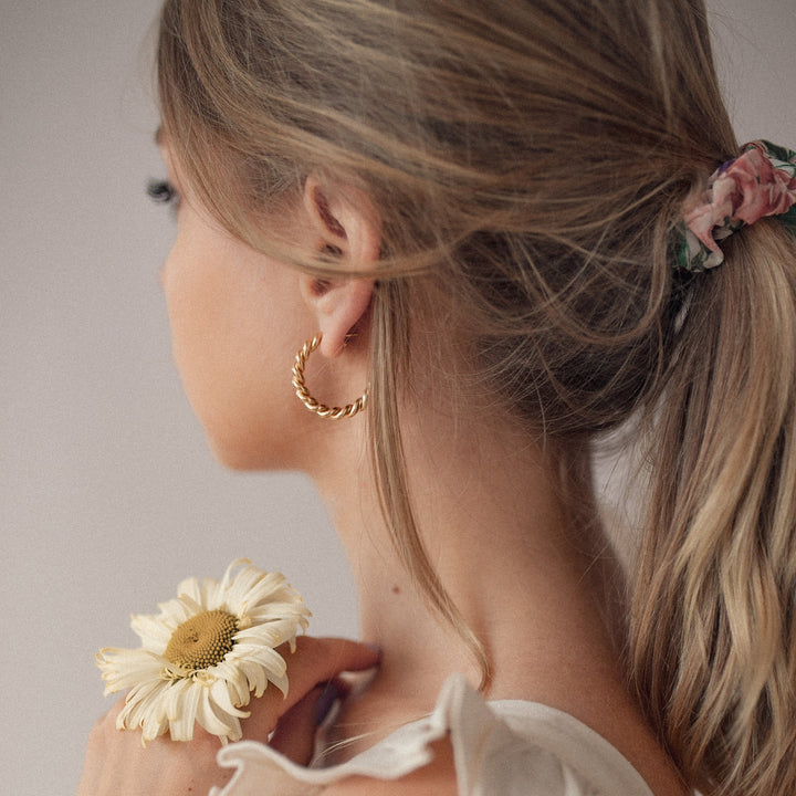 Twisted Rope Hoop Earrings Gold