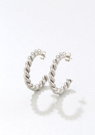 Twisted Rope Hoop Earrings Silver