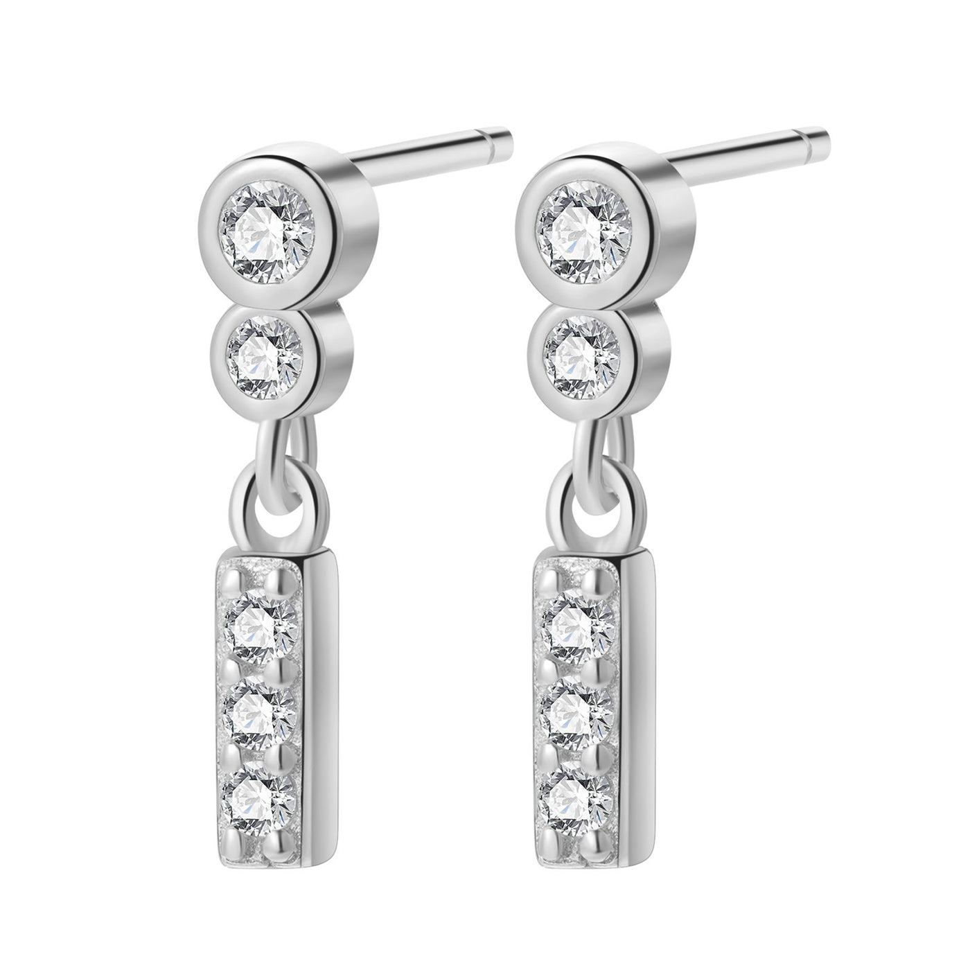 Runde Ohrstecker Hängend mit Stab Sterlingsilber