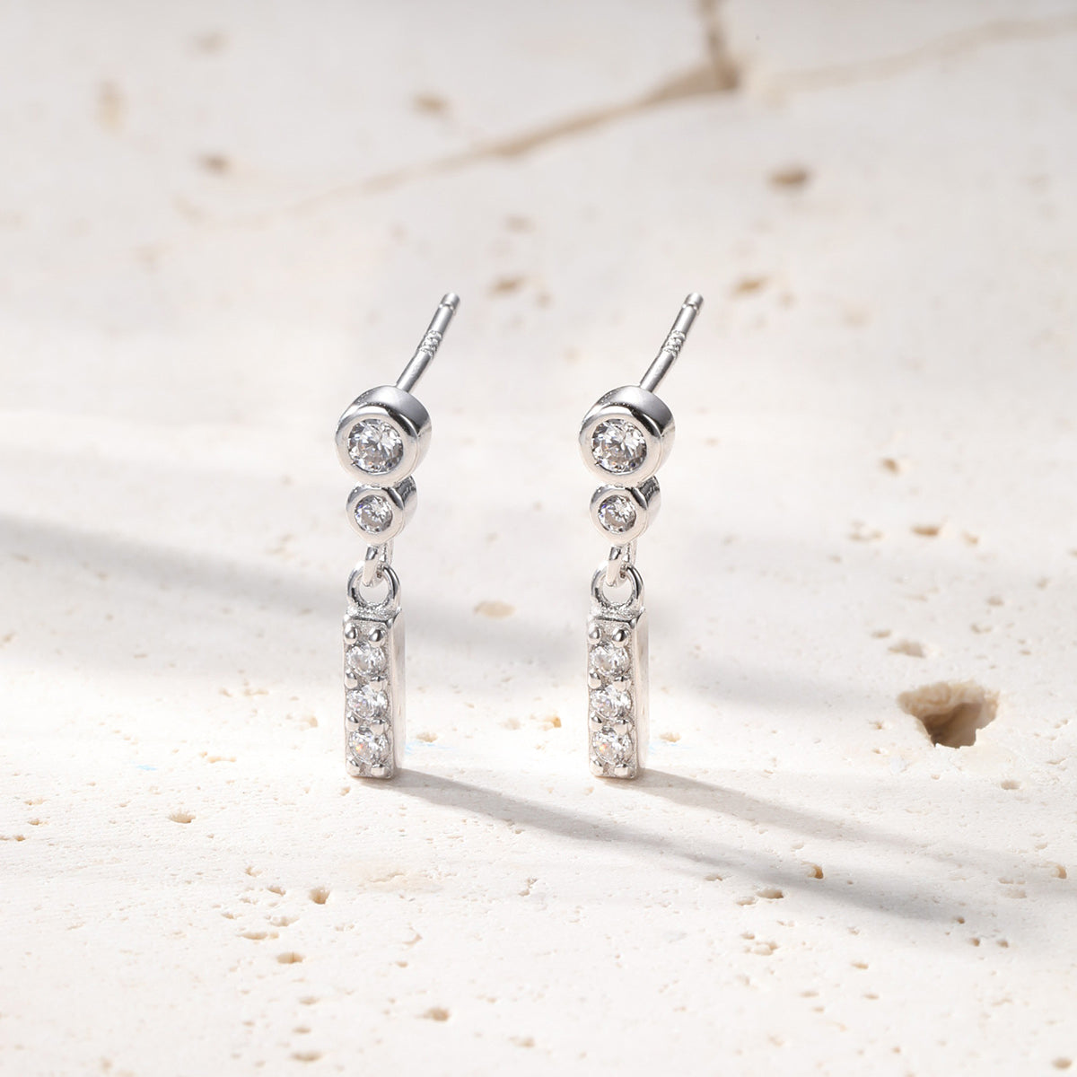 Runde Ohrstecker Hängend mit Stab Sterlingsilber