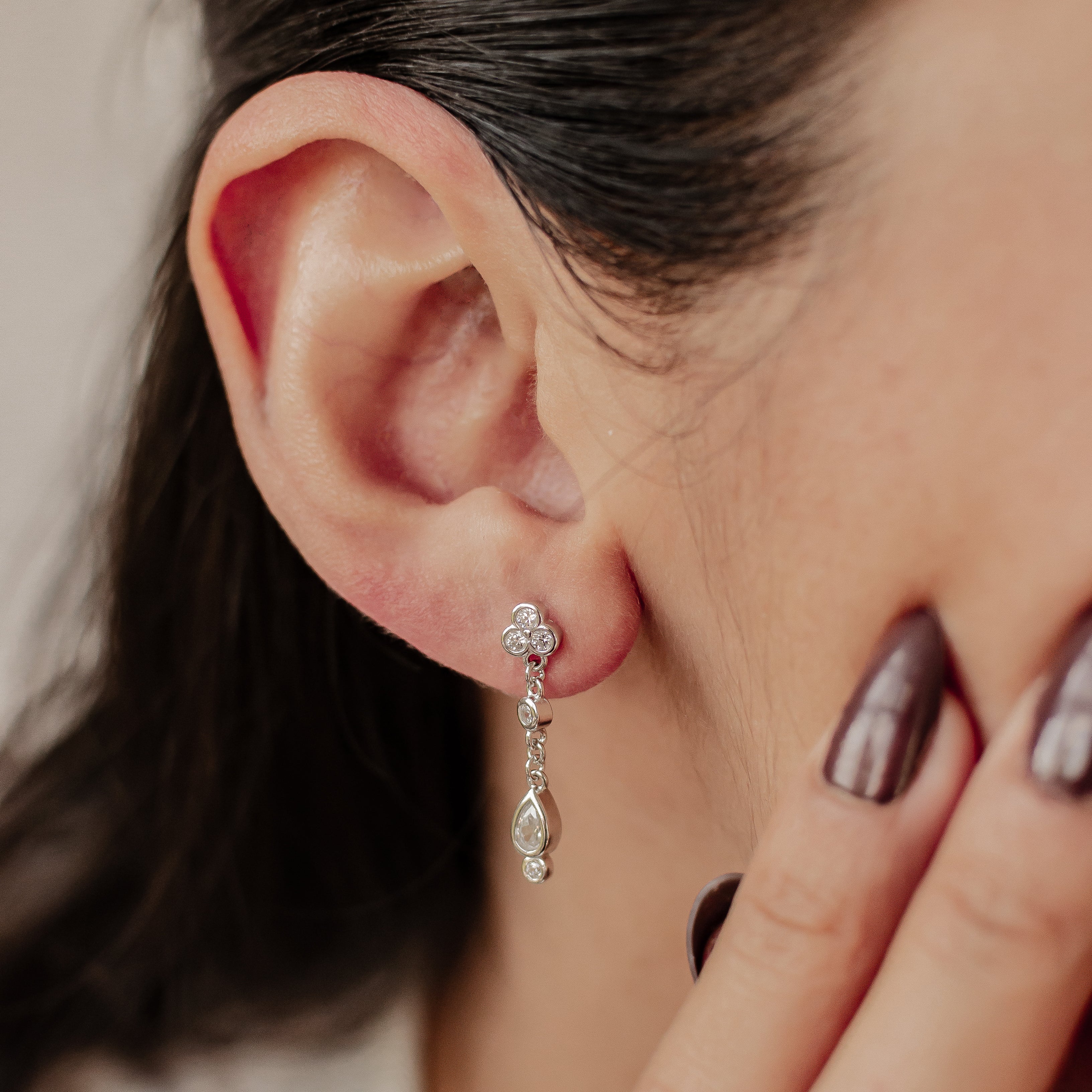 Boucles d’Oreill Goutte Blanc Trio Sterling Argent