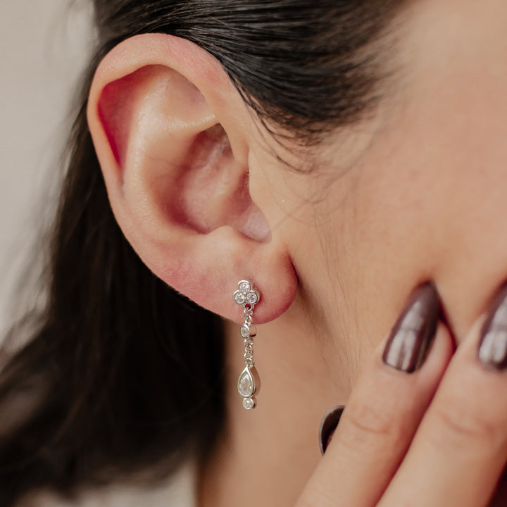 Boucles d’Oreill Goutte Blanc Trio Argent Sterling
